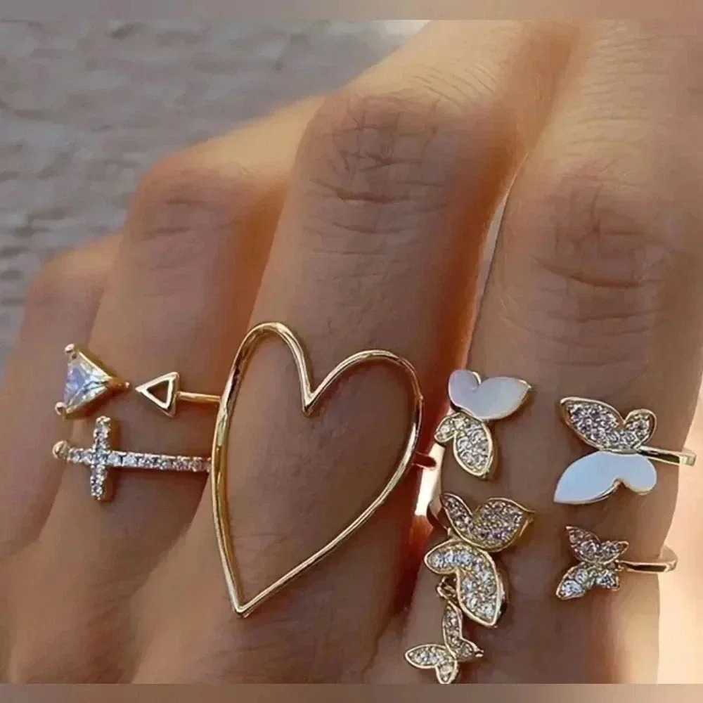 Ring 5 pcs set random rhinestones